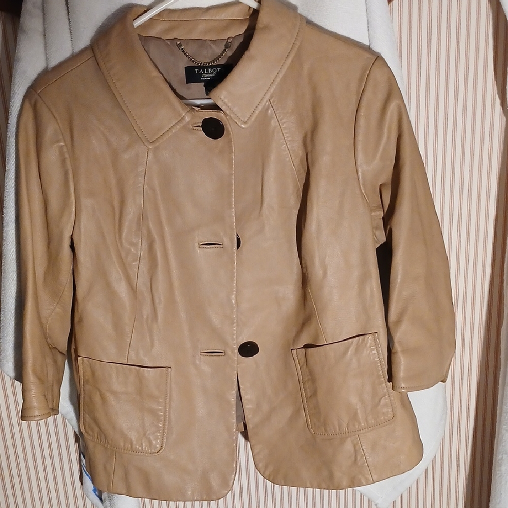 Talbots Tan Leather Button-Front Jacket - image 1